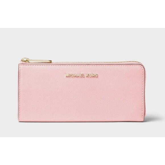 New Michael Kors Jet Set Travel Large Leather Quarter-Zip Wallet Powder Blush - Picture 1 of 2